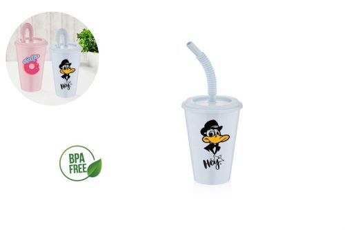 POHÁR MŰANYAG SZÍVÓSZÁLLAL 450ML L-00750 1DB