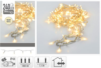 (KAR) KARÁCSONYI FÜZÉR KÜLTÉRI 240LED 18+3M WARMWHITE 1DB