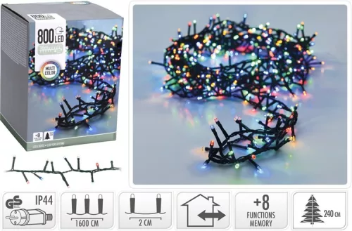 (KAR) KARÁCSONYI FÜZÉR KÜLTÉRI 800LED 16+3M MULTICOLOR 1DB