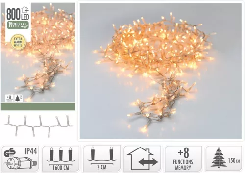 (KAR) KARÁCSONYI FÜZÉR KÜLTÉRI 800LED 16+3M EXTRA SŰRŰ 1DB