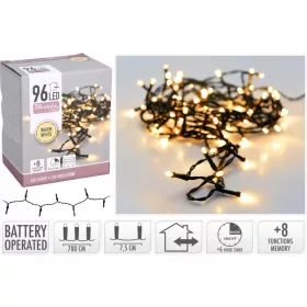 (KAR) KARÁCSONYI FÜZÉR ELEMES  96LED 7,5M WARMWHITE 1DB