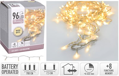 (KAR) KARÁCSONYI FÜZÉR KÜLTÉRI 96LED 7,5M WARMWHITE 1DB