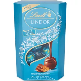   LINDOR SALTED CARAMEL TEJCSOKOLÁDÉ GOLYÓ DÍSZDOBOZBAN 200G