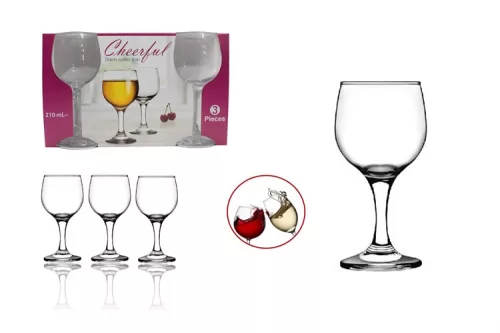 CHEERFUL POHÁR BOROS ÜVEG TALPAS 210ML 3DB