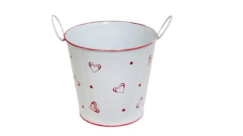 KASPÓ BÁDOG FEHÉR SZÍVECSKÉS 140-B-22-60/L D18/13XH16,5CM 1DB
