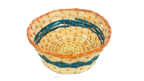 KOSÁR BAMBUSZ KEREK NARANCS KÉK CSÍKKAL 208-70 D21XH9CM 1DB