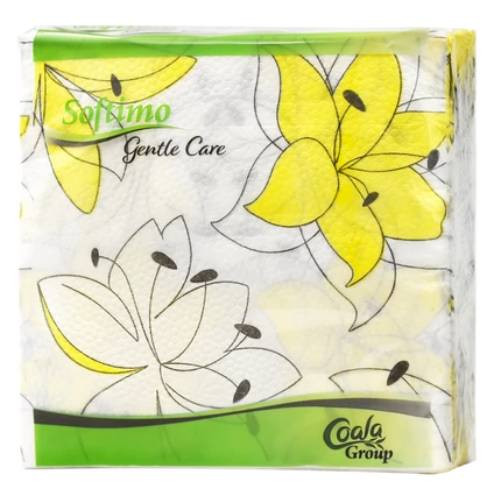 SOFTIMO GENTLE CARE SZALVÉTA SÁRGA VIRÁG MINTÁS 34X34CM 1RÉTEGŰ 45DB
