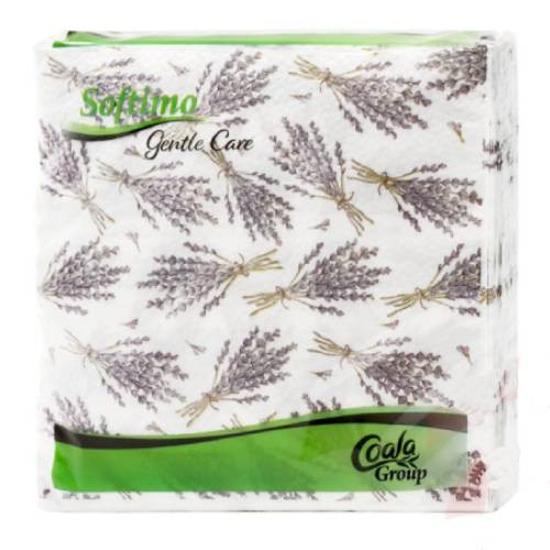 SOFTIMO GENTLE CARE SZALVÉTA LEVENDULA MINTÁS 34X34CM 1RÉTEGŰ 45DB