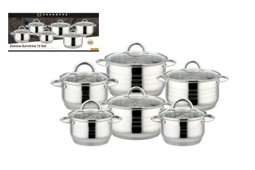 EDENBERG EDÉNYKÉSZLET INOX 12RÉSZES 6EDÉNY+6FEDŐ EB-3999 1CS