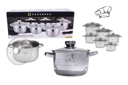 EDENBERG EDÉNYKÉSZLET INOX 12RÉSZES 6EDÉNY+6FEDŐ EB-4037 1CS