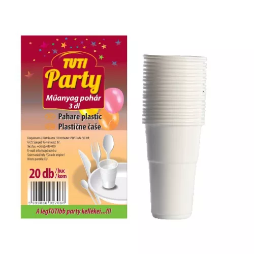 TUTI PARTY POHÁR ELDOBHATÓ FEHÉR 3DL 20DB