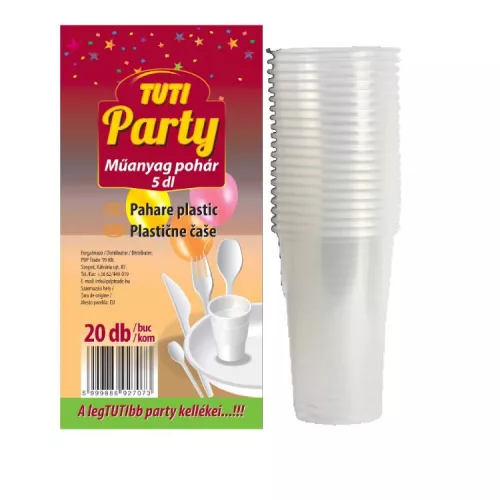 TUTI PARTY POHÁR ELDOBHATÓ FEHÉR 5DL 20DB