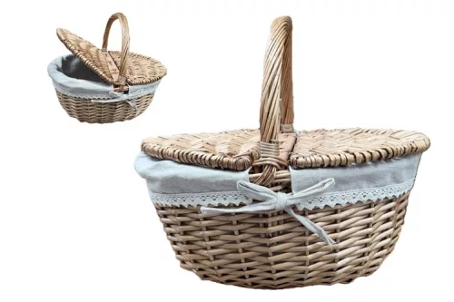 VESSZŐKOSÁR PIKNIK TEXTILLEL NATÚR 40X30X19X35CM 68-61/P 1DB