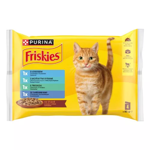 FRISKIES MACSKAELEDEL NEDVES LAZAC TENGERI HAL SZARDÍNIA TŐKEHAL 4X85G