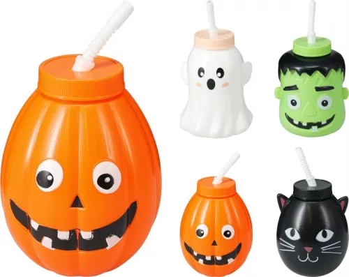 (HALLOWEEN) IVÓPALACK MŰANYAG + SZÍVÓSZÁL 330ML 348901720 (24/#)