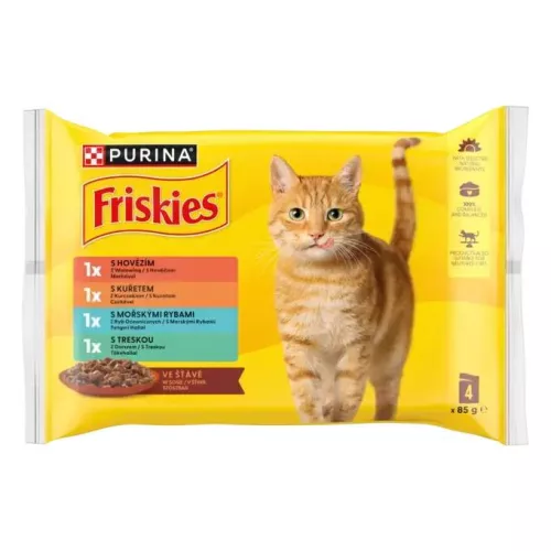 FRISKIES MACSKAELEDEL NEDVES MARHA CSIRKE TENGERI HAL TŐKEHAL 4X85G